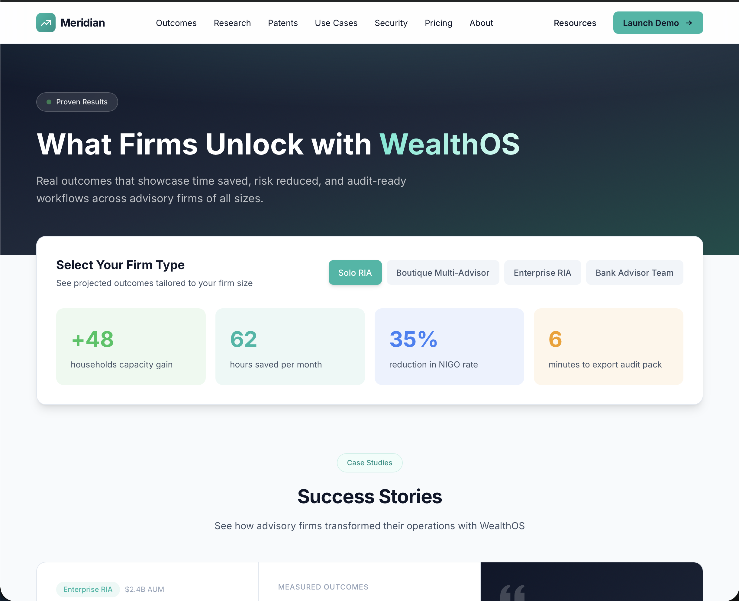 Meridian outcomes and analytics